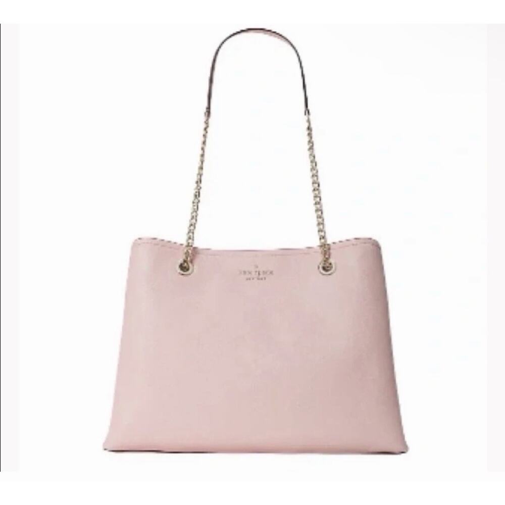 Kate Spade New York Blush Pink Pebbled Leather Chain Shoulder Tote Bag Large